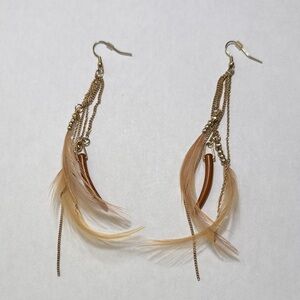 Gold and Brown Feather Earrings